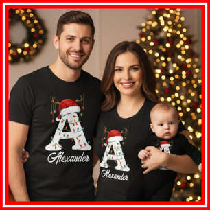 Geborduurde Familie Kerst Antilopen Santa Hoed T-shirt