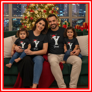 Geborduurde Familie Kerst Antilopen Santa Hoed T-shirt