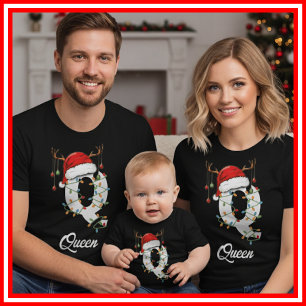 Geborduurde Familie Kerst Antilopen Santa Hoed T-shirt