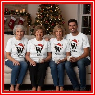 Geborduurde Familie Kerst Antilopen Santa Hoed T-shirt