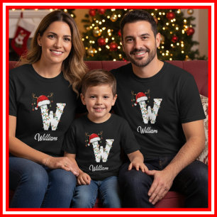 Geborduurde Familie Kerst Antilopen Santa Hoed T-shirt