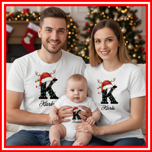Geborduurde Familie Kerst Antilopen Santa Hoed T-shirt