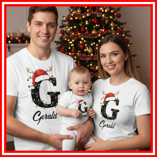 Geborduurde Familie Kerst Antilopen Santa Hoed T-shirt