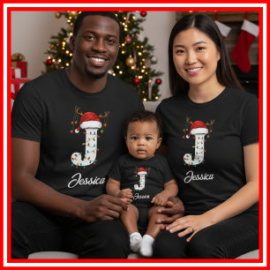 Geborduurde Familie Kerst Antilopen Santa Hoed T-shirt