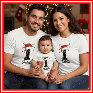 Geborduurde Familie Kerst Antilopen Santa Hoed T-shirt