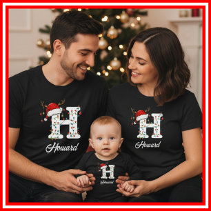 Geborduurde Familie Kerst Antilopen Santa Hoed T-shirt