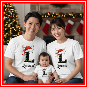 Geborduurde Familie Kerst Antilopen Santa Hoed T-shirt