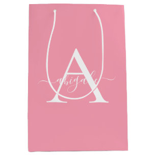 Geborduurde Flamingo Roze   Minimalistische Elegan Medium Cadeauzakje