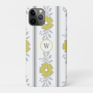 Geborduurde gele en grijze bloem iPhone 11 pro hoesje
