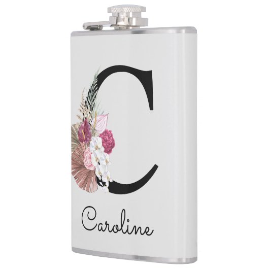 Geborduurde Initiaal C Roze Boho Meisjesachtig Blo Heupfles (Links)