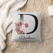 Geborduurde Initiaal D Roze Boho Kussen (Deken)