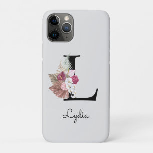 Geborduurde Initiaal M Roze Boho Bloem iPhone 11 Pro Hoesje