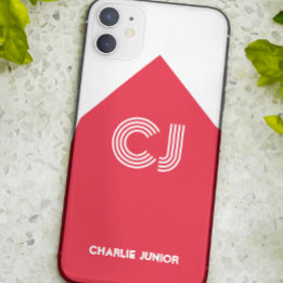 Geborduurde initialen Minimalistisch wit en rood iPhone 11 Hoesje
