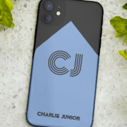 Geborduurde initialen Minimalistische zwarte & aqu iPhone 11 Hoesje