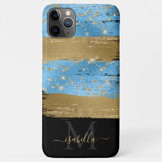 Geborduurde Initialen Zwart Blauw Goud Case-Mate iPhone Case (Achterkant)