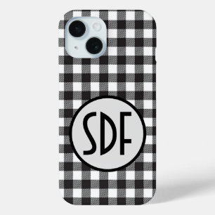 Geborduurde Initialen Zwart Wit Buffalo Plaid
