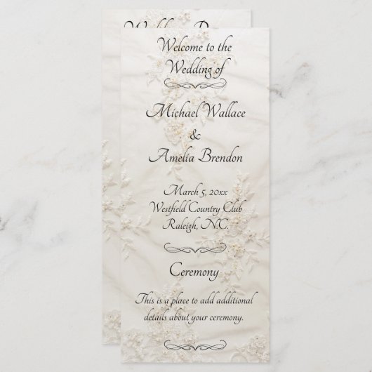 Geborduurde kant bruiloft programma (Voorkant / Achterkant)