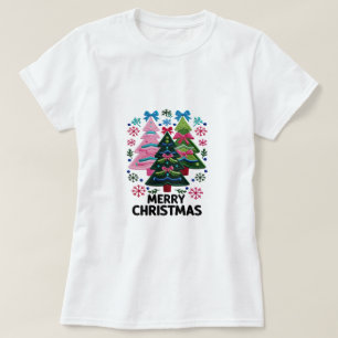 Geborduurde Kerstbomen – Pastel Prettig Kerstfeest T-shirt