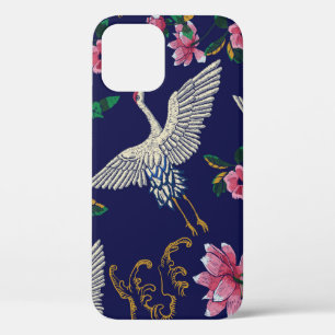 Geborduurde kranen en bloemen,  naadloos p iPhone 12 hoesje