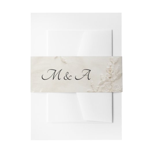 Geborduurde Lace Wedding Invitation Belly Band Uitnodigingen Wikkel (Voorkant Voorbeeld)