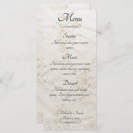 Geborduurde Lace Wedding Menu (Voorkant / Achterkant)