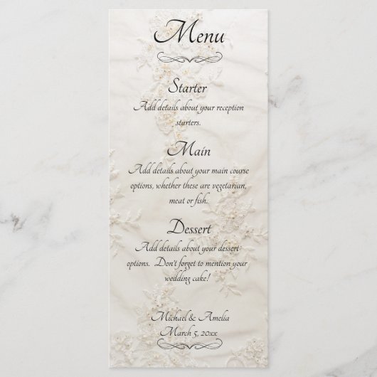 Geborduurde Lace Wedding Menu (Voorkant)
