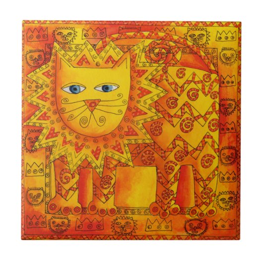 Geborduurde Leeuw Aquarel Illustratie Tegeltje (Voorkant)