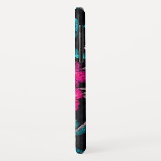 Geborduurde look bloemenboho zwart roze Case-Mate iPhone case (Achterkant/links)