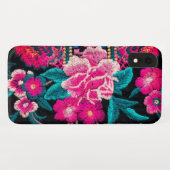 Geborduurde look bloemenboho zwart roze Case-Mate iPhone case (Achterkant (horizontaal))