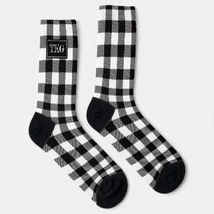 Geborduurde Mooie Zwarte en Witte Buffalo Plaid Sokken