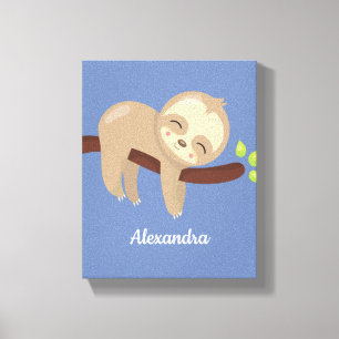 Geborduurde Mop Adorable Babyluiaard op Boom Kinde Canvas Afdruk