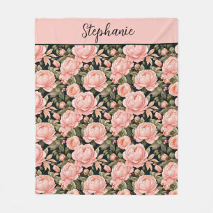 Geborduurde naam perzik roze bloemen Bloemen Fleece Deken