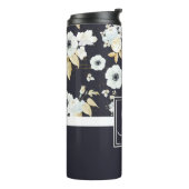 Geborduurde Navy Blauwe Witte Bloemendecor Anemone Thermosbeker (Gedraaid links)