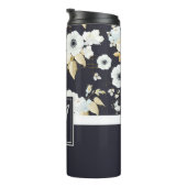 Geborduurde Navy Blauwe Witte Bloemendecor Anemone Thermosbeker (Geroteerd rechts)