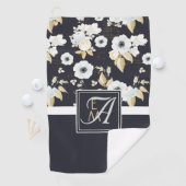 Geborduurde Navy Blauwe Witte Bloemendecor Anemoon Golfhanddoek (Insitu)