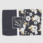 Geborduurde Navy Blauwe Witte Bloemendecor Anemoon Golfhanddoek (Horizontaal)