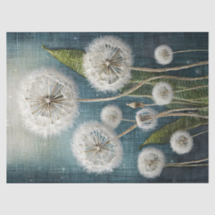 Geborduurde paardenbloemen op denim, gezwollen en  tissuepapier