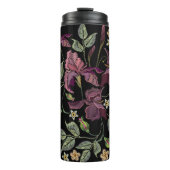 Geborduurde Paarse irissen zwarte achtergrond. Thermosbeker (Voorkant)