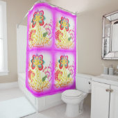 geborduurde palmbomen roze douchegordijn (In situ)