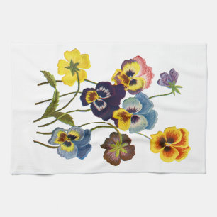 Geborduurde Parade van Pansies Theedoek