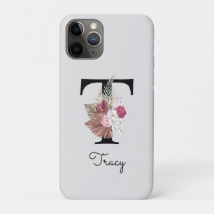 Geborduurde Roze Bloem Initialen T iPhone 11 Pro Hoesje