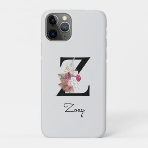 Geborduurde Roze Bloem Initialen Z iPhone 11 Pro Hoesje