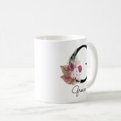 Geborduurde Roze Boho Bloem Initial G Koffiemok (Voorkant rechts)