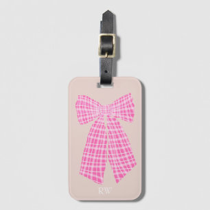 Geborduurde Roze Gingham Romantische Coquette Stri Bagagelabel