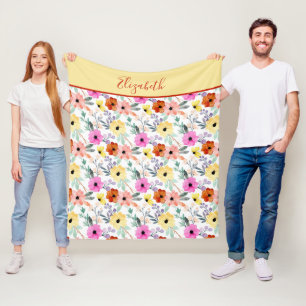 Geborduurde Roze, Rode, Gele Bloemgroen Fleece Deken
