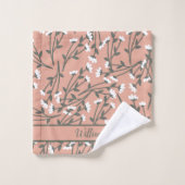 Geborduurde Roze Wit Groen Bloem Bad Handdoek (Wasdoekje)