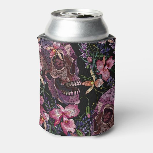 Geborduurde schedel: Gotisch Orchidee Patroon Blikjeskoeler (Blikje Achterkant)