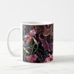 Geborduurde schedel: Gotisch Orchidee Patroon Koffiemok