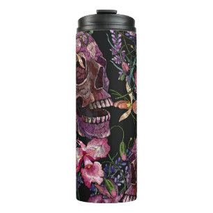 Geborduurde schedel: Gotisch Orchidee Patroon Thermosbeker