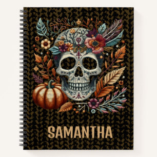 Geborduurde Sugar Skull Herfst Flowers Pastel Goth Notitieboek